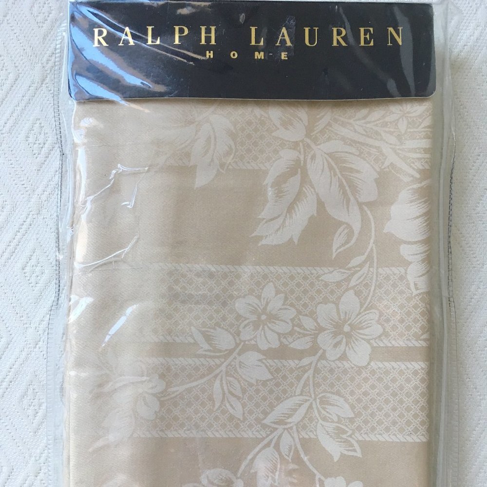 Ralph Lauren Fairchild tan floral pillowcases standard cotton sateen 2 nwt